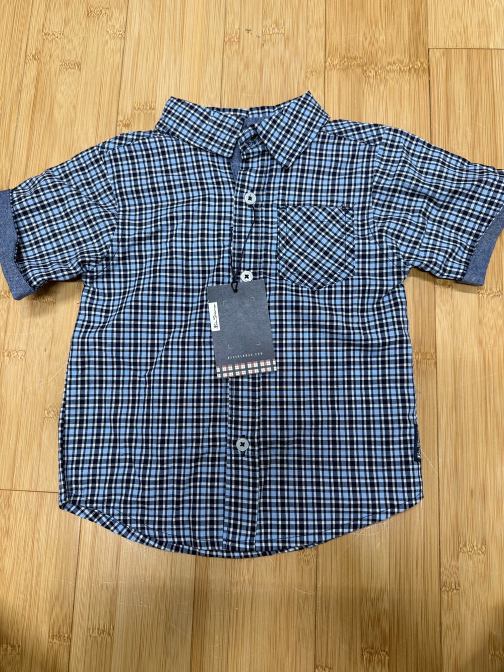 Children's Blue Plaid Short-Sleeve Button-Up Shirt